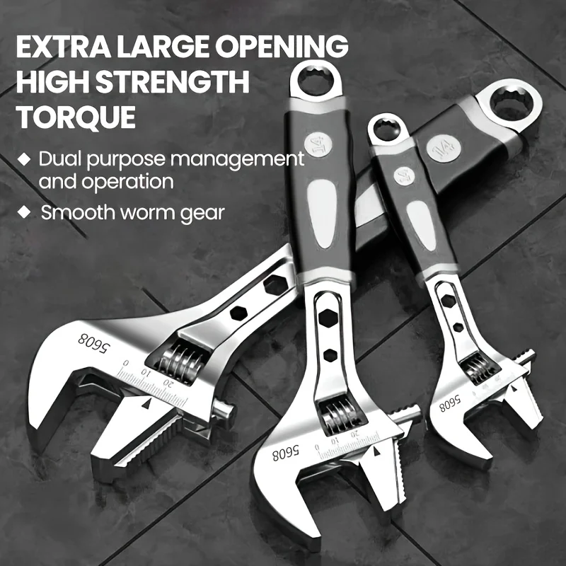 

AIRAJ 3 Sizes High Carbon Steel Wide Mouth Adjustable Wrench Set, 8", 10", 12" - Heat Treated, Black Phosphor Coating, Non-Slip Grip, Thumb Wheel Design, Alloy Steel Handle For Pipe Installation, Hardware, Vehicle Maintenance - Ergonomic Handle