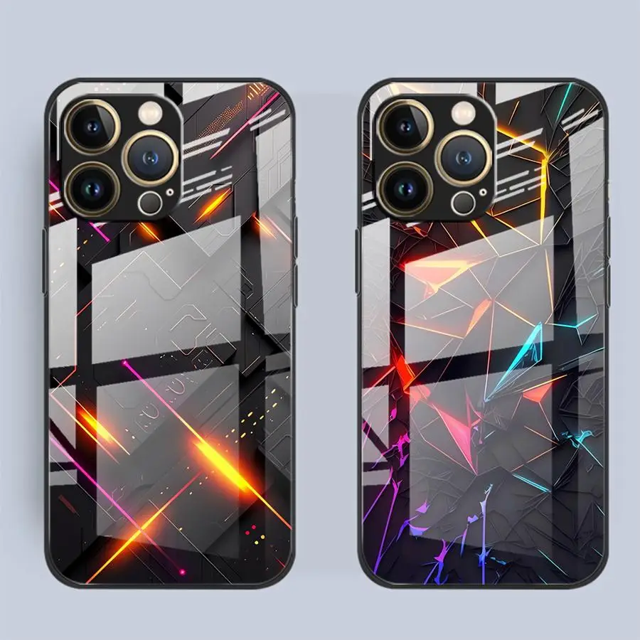 Glass Phone Cover Case for iPhone 17 Pro Max 15 Plus Air XR 12 11 16 13 8 14 Geometric Carbon Fiber - view 2