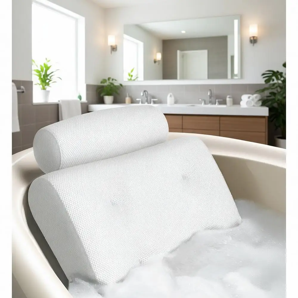 

Нескользящая подушка для ванны на присоске с быстросохнущей сеткой и крючком для подвешивания - роскошь в спа-центре для женщин - белая