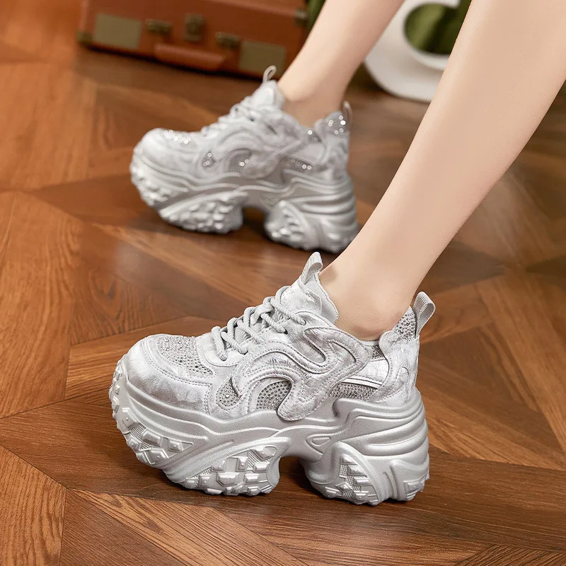

Women's Elevator Sports Shoes Thick-soled Women's New Spring Fashionable Rhinestone Versatile Inner Height Increasing Women Shoe