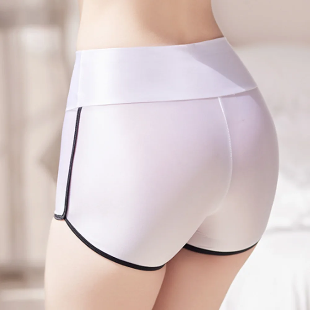 Womens Sexy Oil Shiny Glossy Briefs Smooth Tight Underwear Stretchy Panties Solid Color High Waist Yoga Sports Shorts