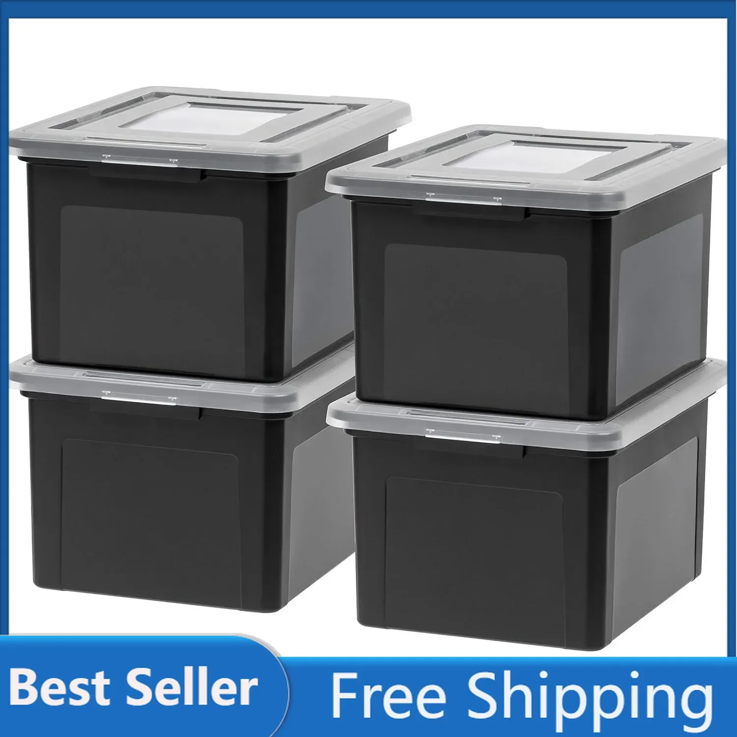 

Коробка-тоут IRIS USA для документов/документов, 4 упаковки, пластиковая корзина для хранения, органайзер с прочной и надежной фиксирующей крышкой, черная/прозрачная