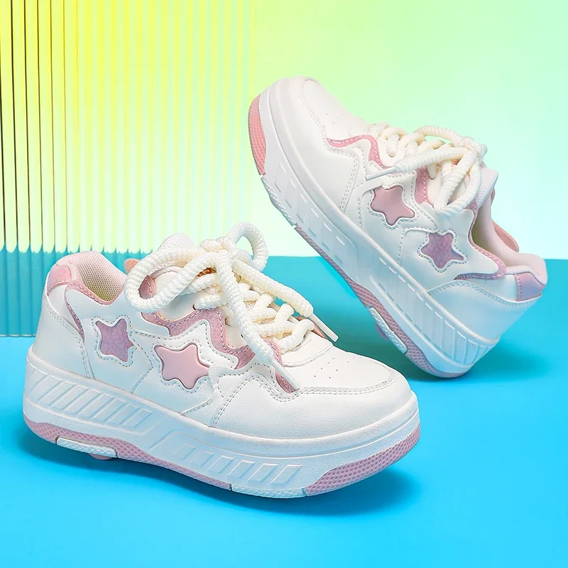 Imagen 5: Zapatillas de Patinaje Infantiles, Zapatillas Deportivas para Niños con Dos Ruedas, Zapatillas para Correr, Zapatillas Casuales para Niños y Adultos