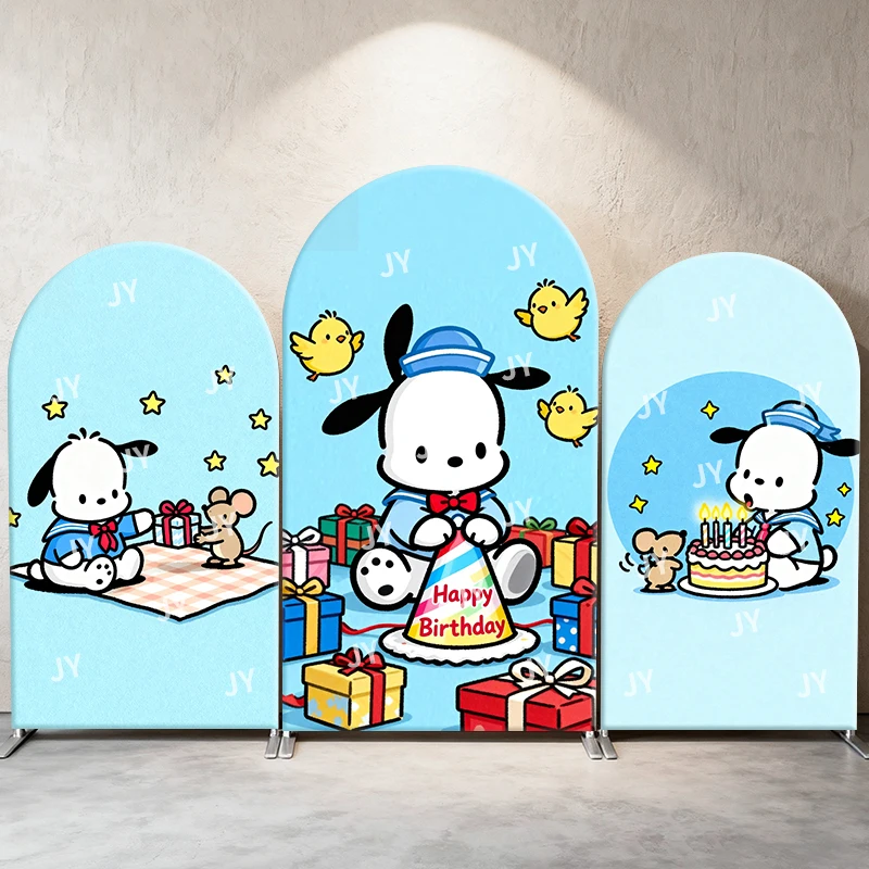

Sanrio Pochacco Birthday Arch Backdrop Kawaii Decor Photo Booth Prop for Kids' Birthday Party Celebration Theme Background