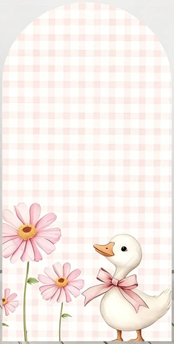 LS Custom 2-Sided One Silly Goose Pink Bow Grids Kids Birthday Party Baby Shower Cover Arch Background Decor Backdrop