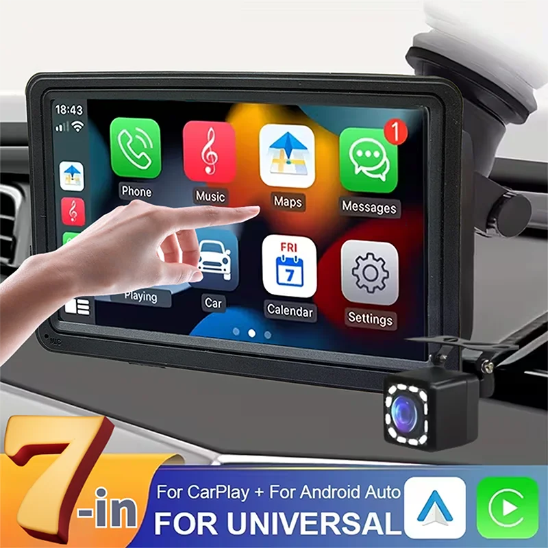 

7-дюймовый портативный автомобильный MP5-плеер с сенсорным экраном, CarPlay, Android Auto, BT/TF/USB, универсальный для всех автомобилей
