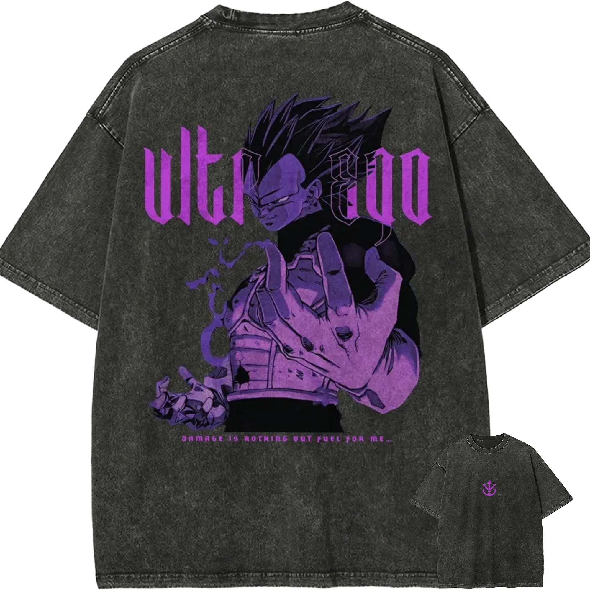 

Ultra Ego Vegeta T Shirt Dragon Ball Z Men Vintage Acid Wash Oversized Cotton Purple Aesthetic Anime Double Sided Graphic Tees