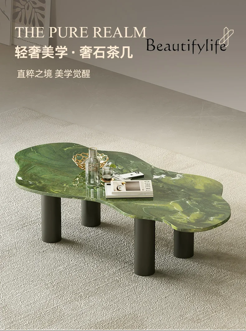 

журнальный столик American Natural Green Luxury Stone Simple Coffee Table High-End French Entry Lux Retro Art Cloud Tea Table