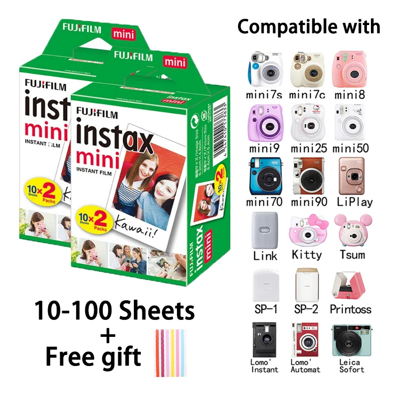 Fujifilm Instax Mini Film White Edge 10 20 40 60 80 100 Sheets For FUJI Instant Photo Camera Mini 12/11 Mini 9 8 7s 70 EVO Link