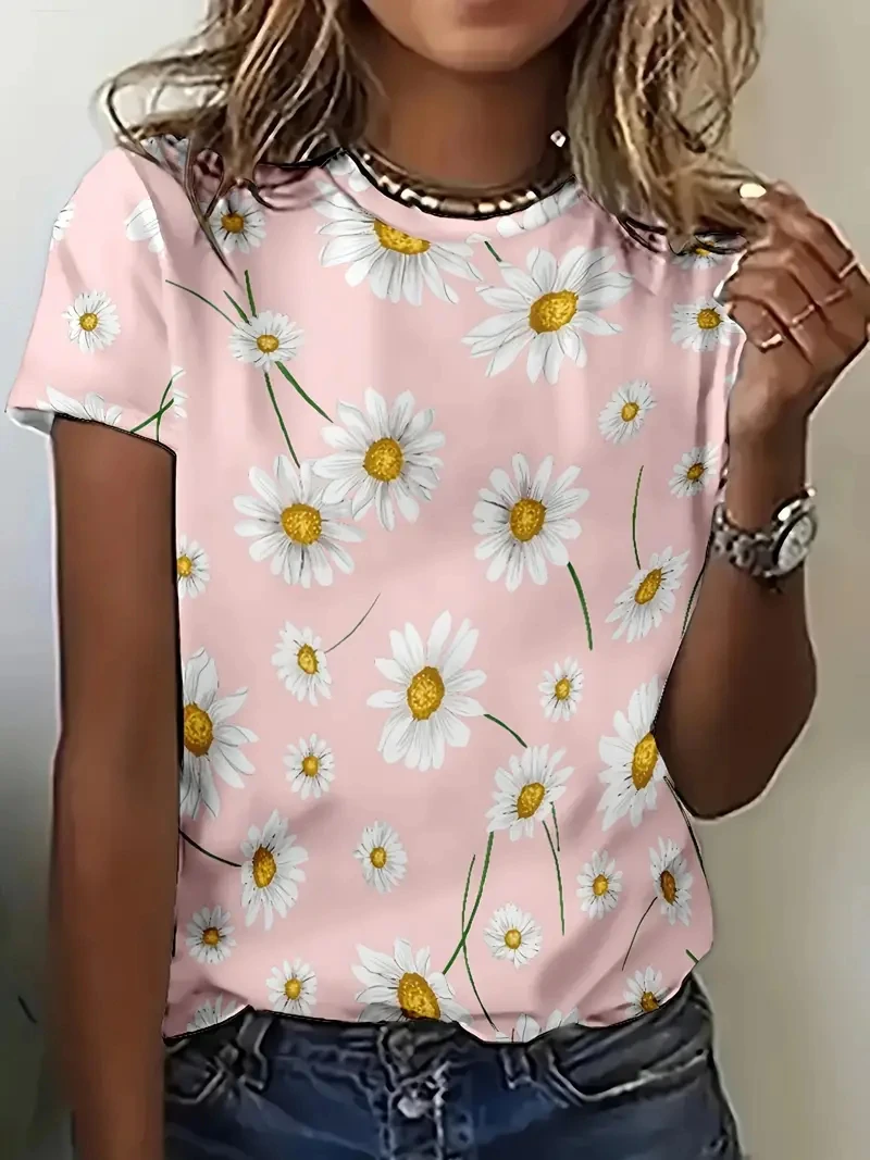 New Summer Women T Shirts Casual Daisy Graphic 3D Printed Women T Shirt Loose Short Sleeve O-Neck Tees Shirts Girls Ladies Top