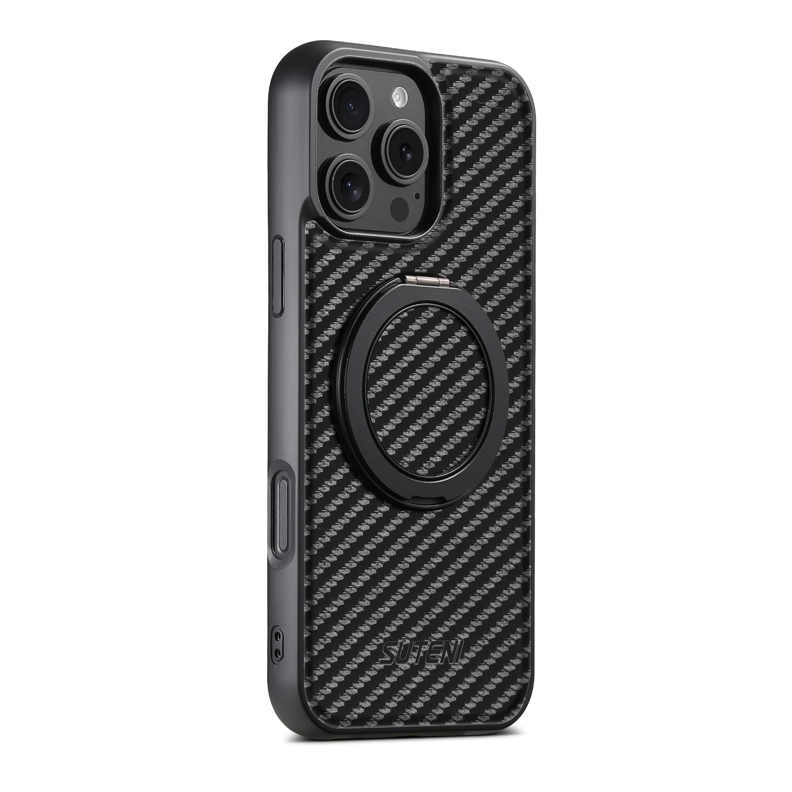 SUTENI Magnet Kabellose Ladehülle für Mobiltelefone 360 ° Drehbarer Ständer mit Kunstleder-Ringschnalle für iPhone 18 Pro Max 17 16 Plus – Detail 13