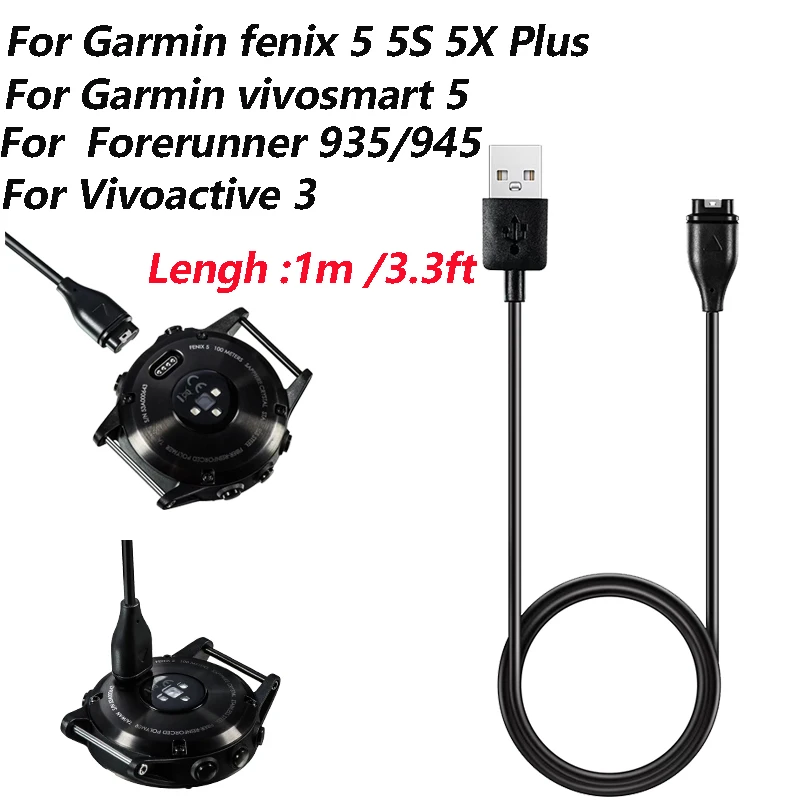 

50pcs Fast Quick Charger Charging Cable for Garmin Fenix5 5S 5X Plus Forerunne 935 Vivoactive 3 Black USB