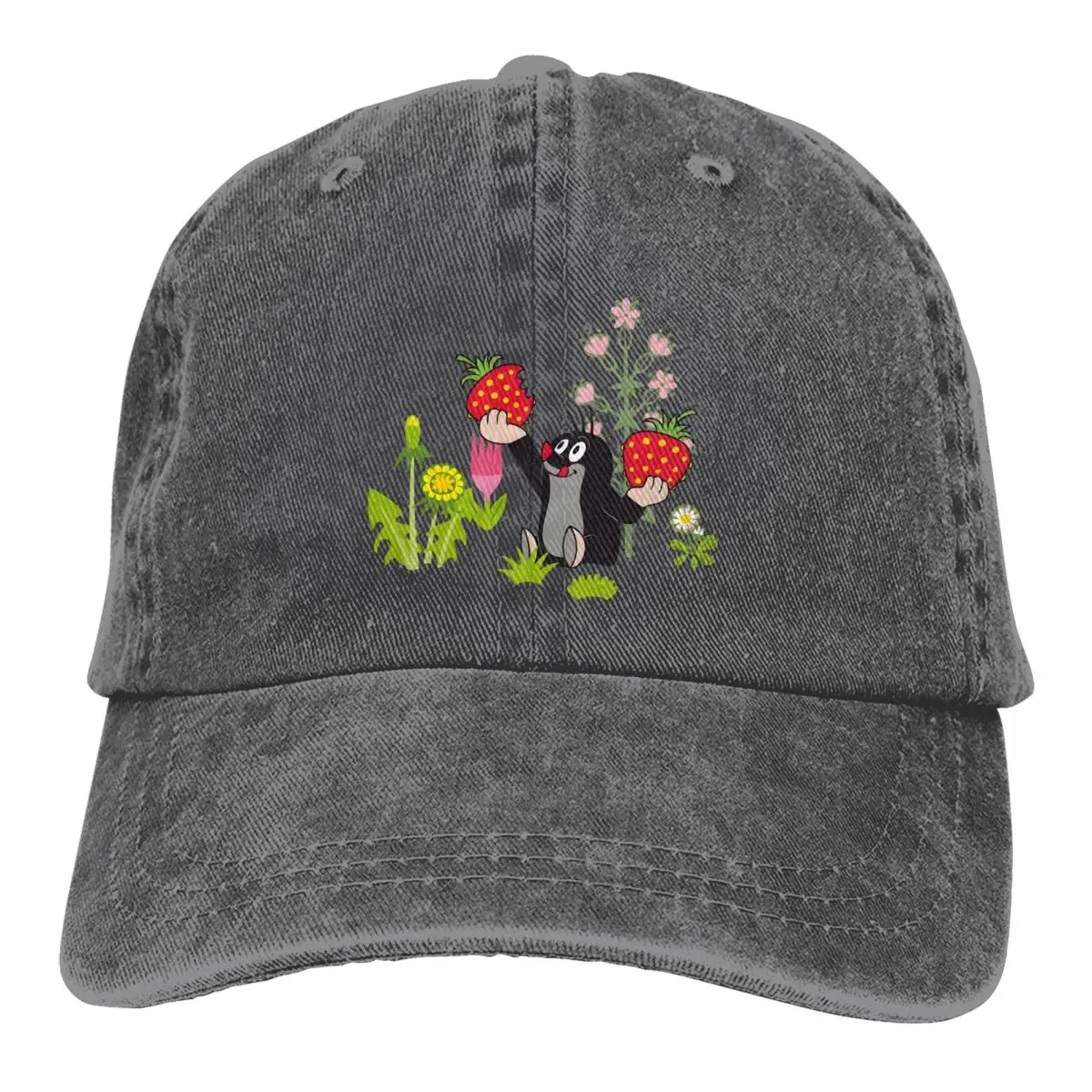 

Strawberry Garden Krtek The Mole Cartoon Retro Baseball Hat Cotton Sun Protaction Caps Unisex Casual Golf Hats