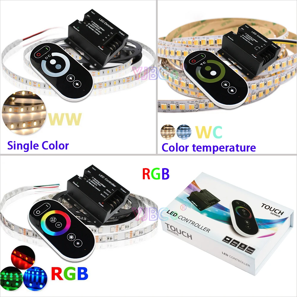 RGB Touch Pad Panel LED Strip Controller 12V 24V 18A 12A Single color /Color temperature Light RF Wireless Remote dimmer switch