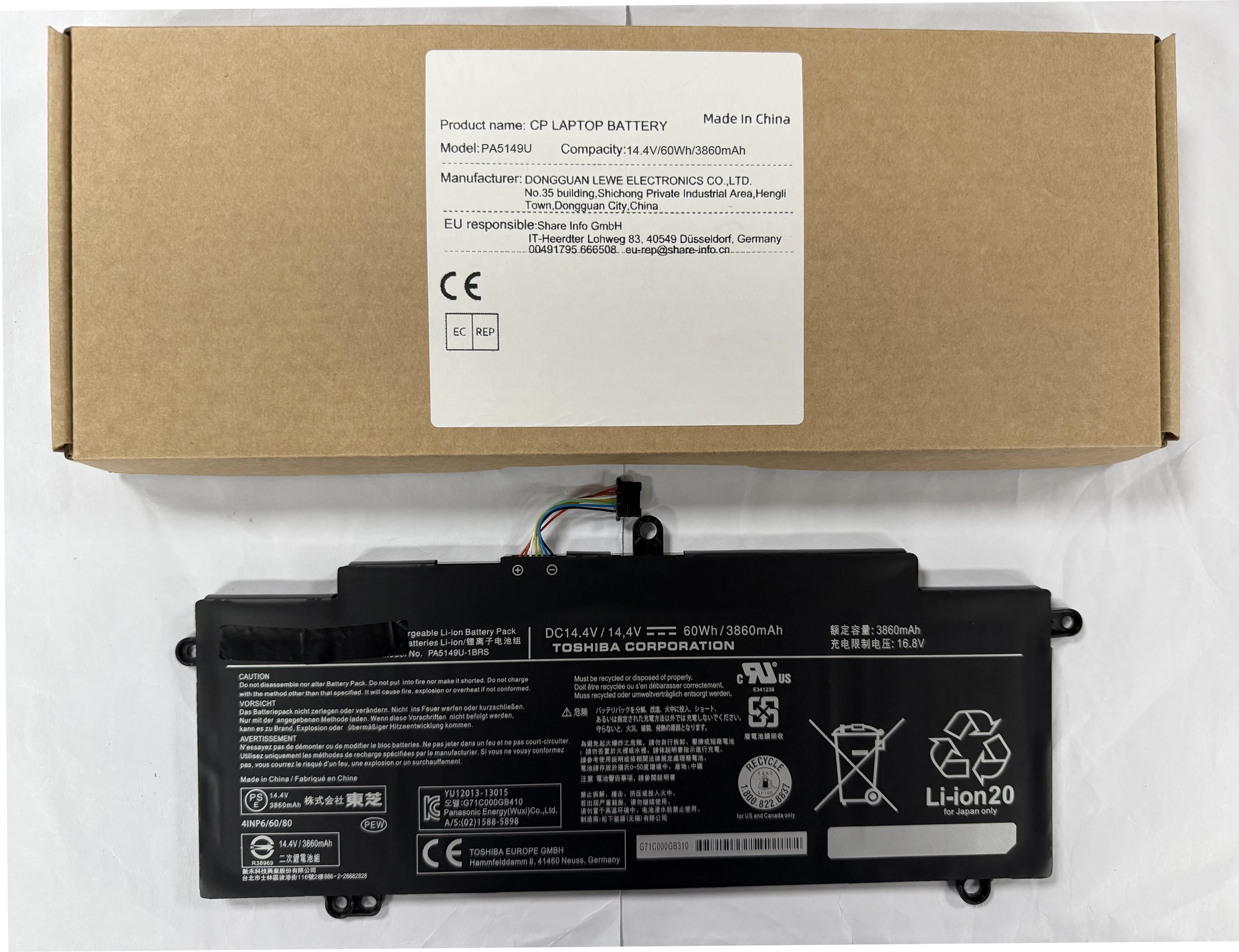 

Laptop Battery PA5149U-1BRS For Tecra Z40-A-1CH,Z40-B-11M,Z40-C-11N,Z40T-B-10G,Z50-A-15C Series 14.4V/60WH/3860mAh