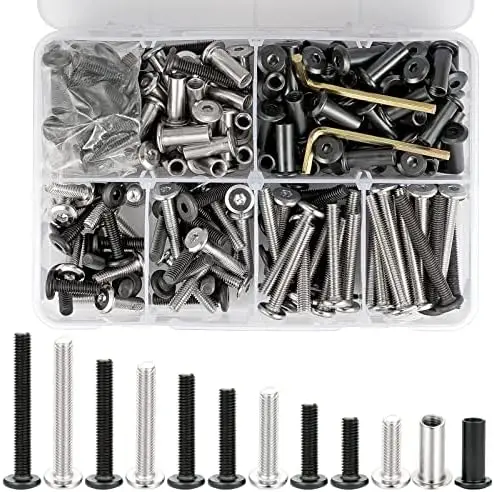 

100Pcs M6 Bolts & Barrel Nuts Kit - Mixed Silver/Black Steel Screws for TV Mount, Woodworking