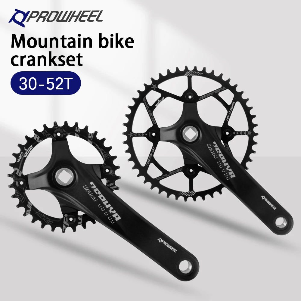 Prowheel Mountainbike Kurbelgarnitur mit Vierkantloch 170/75mm 32/34/36/38/40/42/44/46/48/50/52T Kettenblatt 104BCD 1x8/9/10/11/12S MTB Kurbelsatz – Detail 1