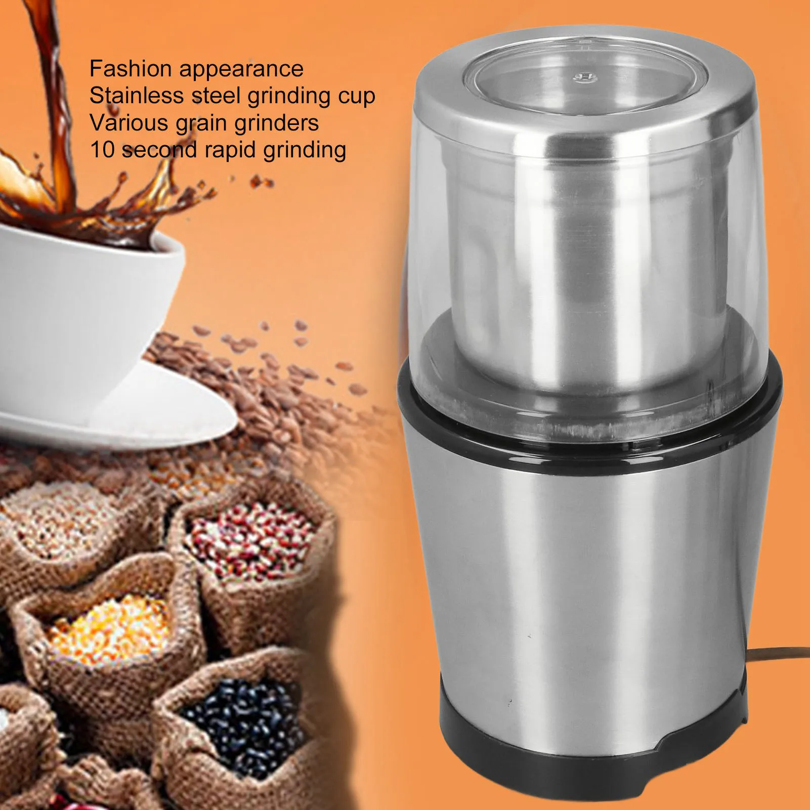 Adjustable Coffee Grinder Button Control 300W Exquisite Appearance Coffee Bean  Grinder Stainless Steel Portable for Home