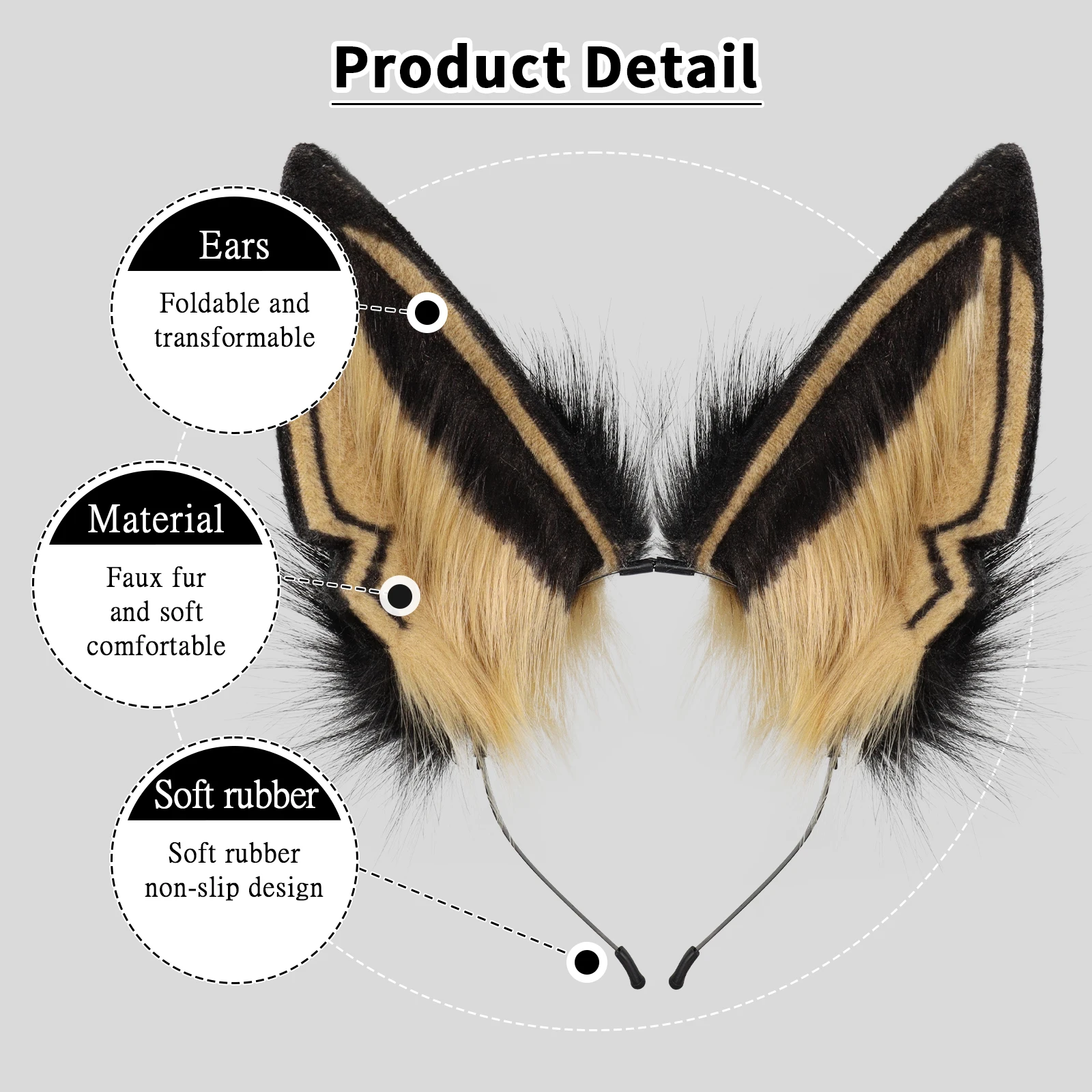 Animal Fox Wolf Ears Headband Handmade Women Men Hair Hoop Cosplay Headwear for Party