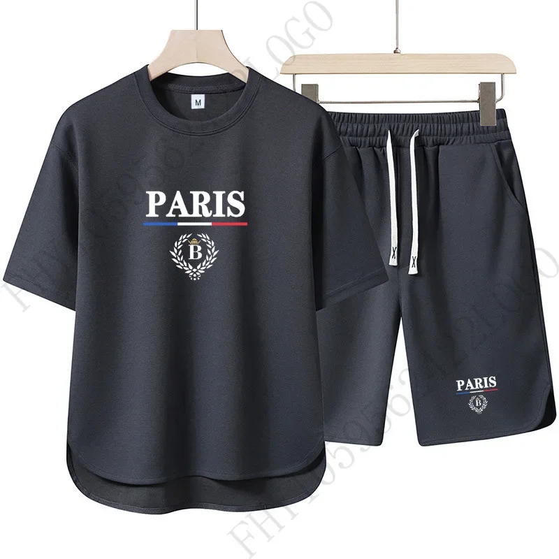 

Summer Men's Short-Sleeve T-shirt and Shorts Sports Outfit, Casual Trendy Printed Loose Quick-Drying Breathable Short-Sleeve Set