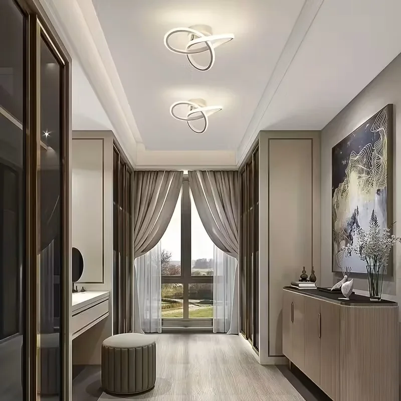 Modern LED Ceiling Light Silver Metal Texture Clover Line Design Suitable For Bedroom Hallway Kitchen Entrance Lighting Fixtures