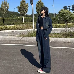 American Style Denim Jacket Spring and Autumn New High-grade Wide-leg Pants Two-piece Suit Women  2 Piece Sets Womens Outfits