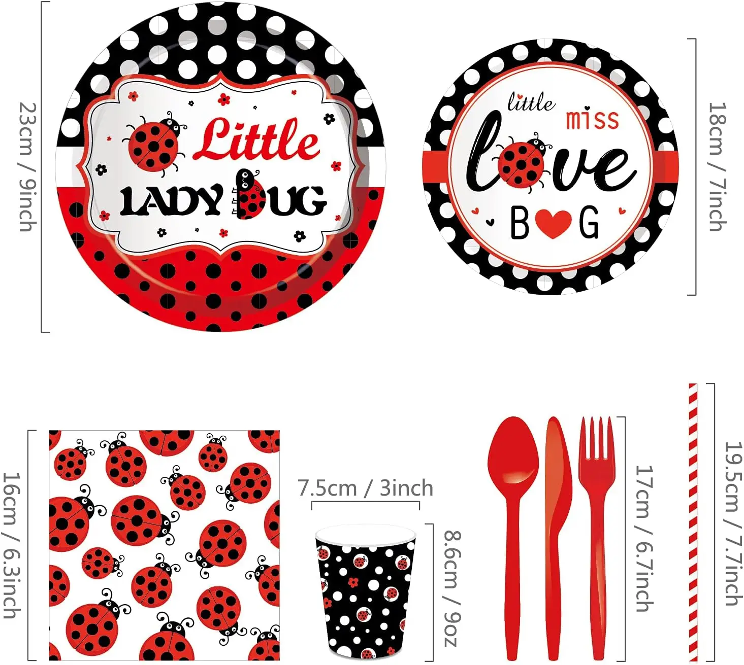 Set di stoviglie per feste coccinella 1a festa di compleanno Baby Shower pois decorazioni forniture piatti di carta tovaglioli forchette ragazze