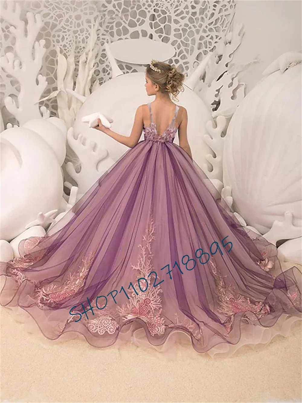 

Flower Girl Dresses Purple A-line Floor Length For Wedding Sleeveless With Tulle Lace Applique Birthday Party Dressees