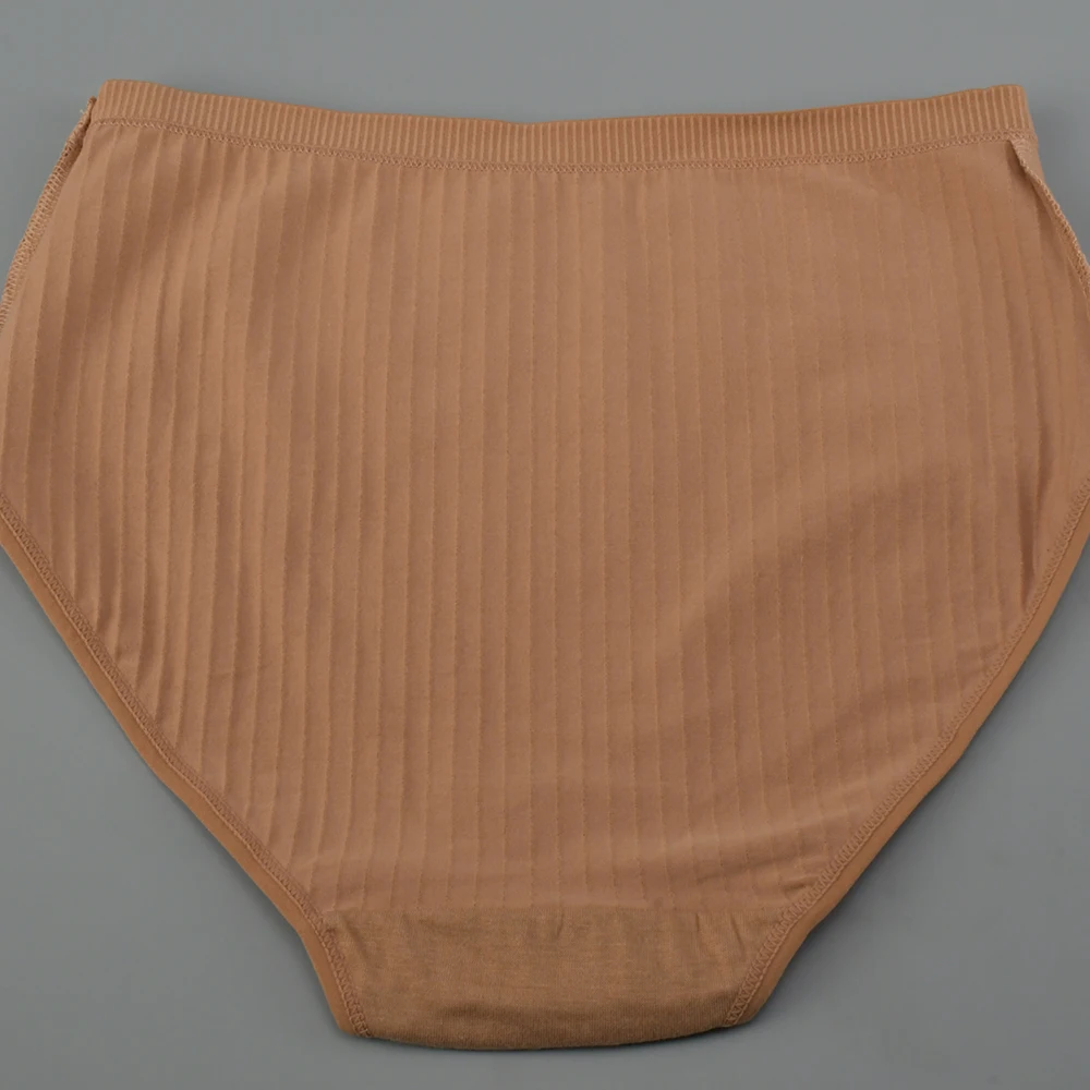 1pc Women\'s Cotton High Waist Panties – Vertical Stripe Plus Size Underwear Breathable Solid Lingerie Shorts Simple Lady Briefs