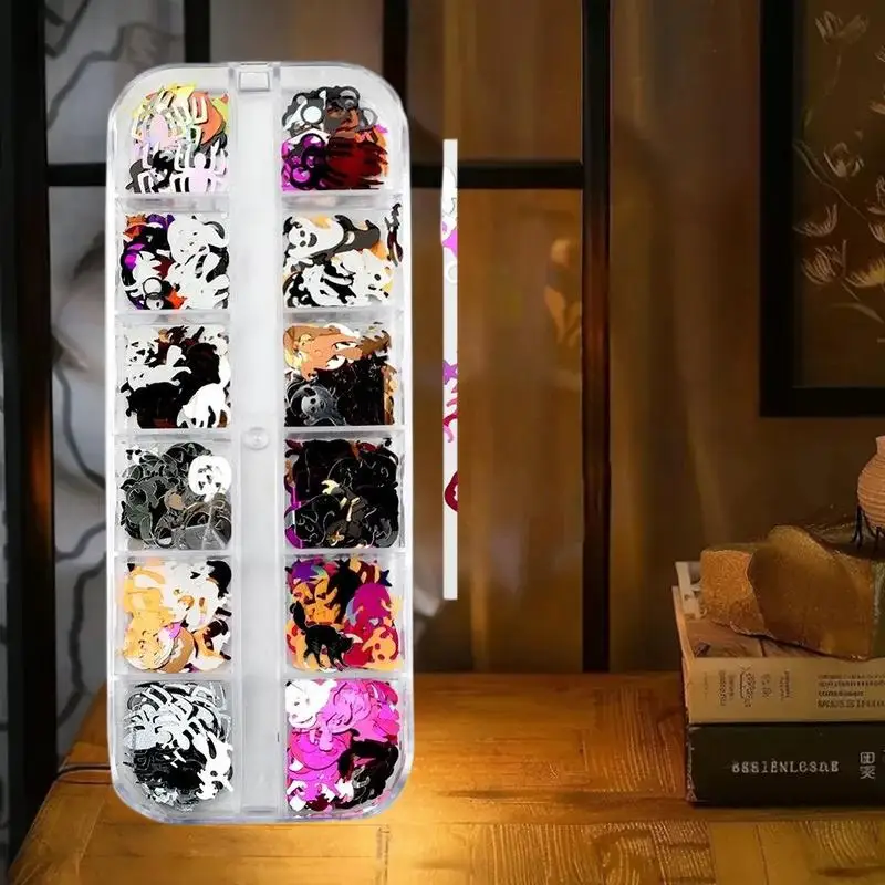 1 Box Halloween Ghost Pumpkin Shape Holographic Festival Glitter Sequins For DIY Making Art Craft Nail Decoration Accessories