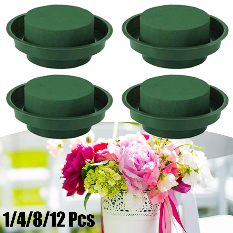 1/4/8/12x Round Floral Foam with Bowl Green Artificial Flower Arrangement Mud Florist Floral Foam Block Brick DIY Craft Supplies