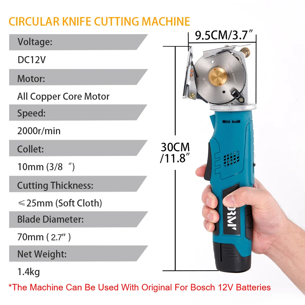 Hormy 70mm Cordless Round Knife Cutting Machine Handheld Electric Scissors Home Apparel Fabric Cutting Tool For Bosch Battery