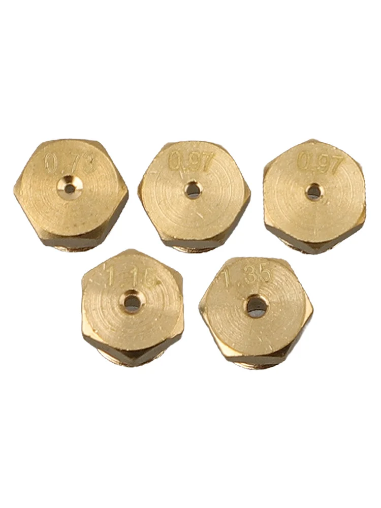 5PCS Gas Nozzles Burner Jets Nozzles Set 0.73, 0.97, 0.97, 1.15, 1.35 Brass Material Compatible With Natural Gas