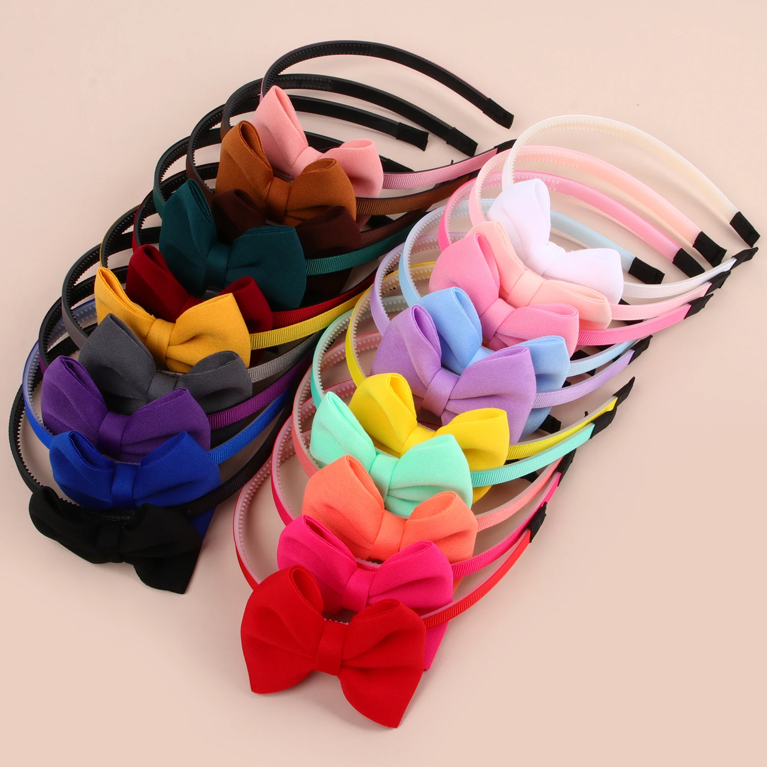 5pcs Fabric Hair Bows Headbands for Girls Plastic Teeth Hairbands 3inch Hair Bows with Headband Children Kids Hair Accessories