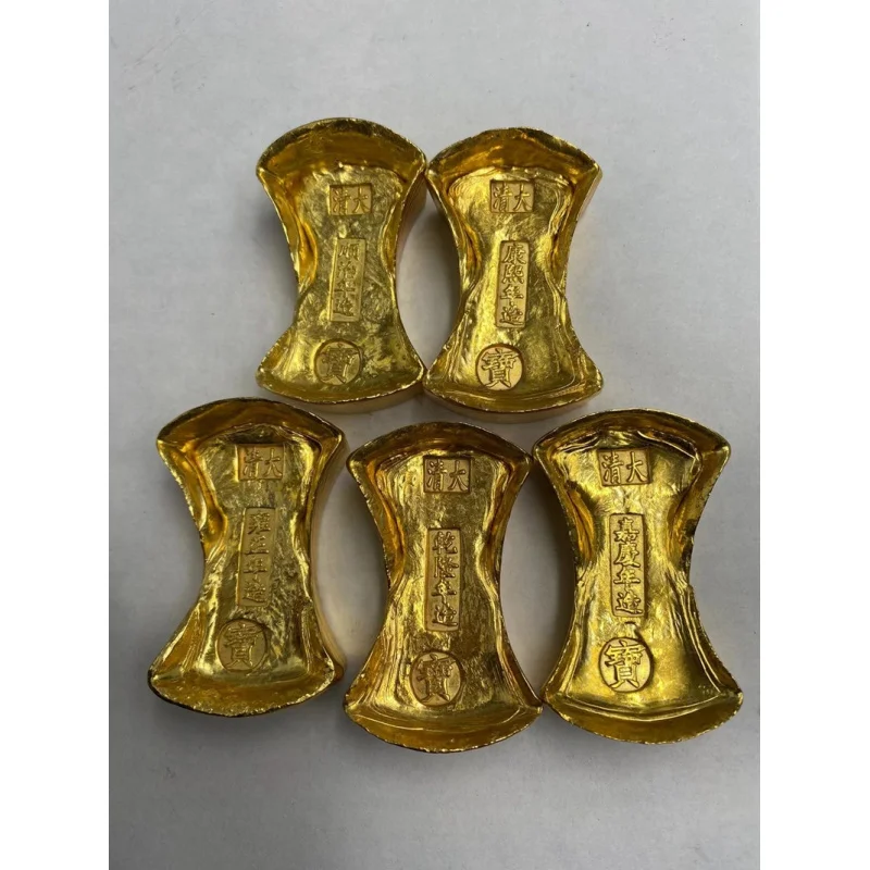 

Gold Ingot Gold Ingot Brass Gold-Plated Gold Ingot Gold Ingot Big Qing Five Emperors Oval Gold Ingot Antique Collection