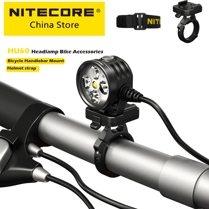 Original Nitecore HU60 Bike Headlamp Handle Bar Mount 31~35mm Handlebar Headlight Helmet Starp Set with Remote Control