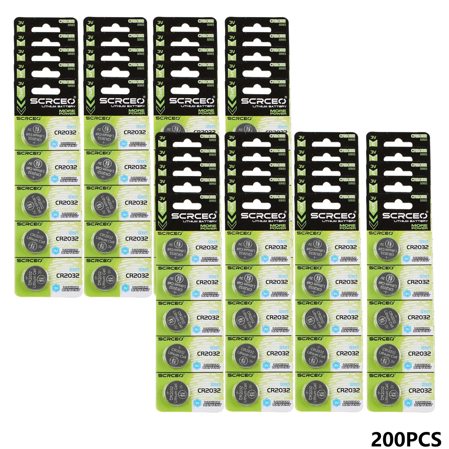 

High-Capacity 200pcs CR2032 Lithium Button CR 2032 Battery Compatible with AirTag Key FOBs calculators Coin counters Watches etc