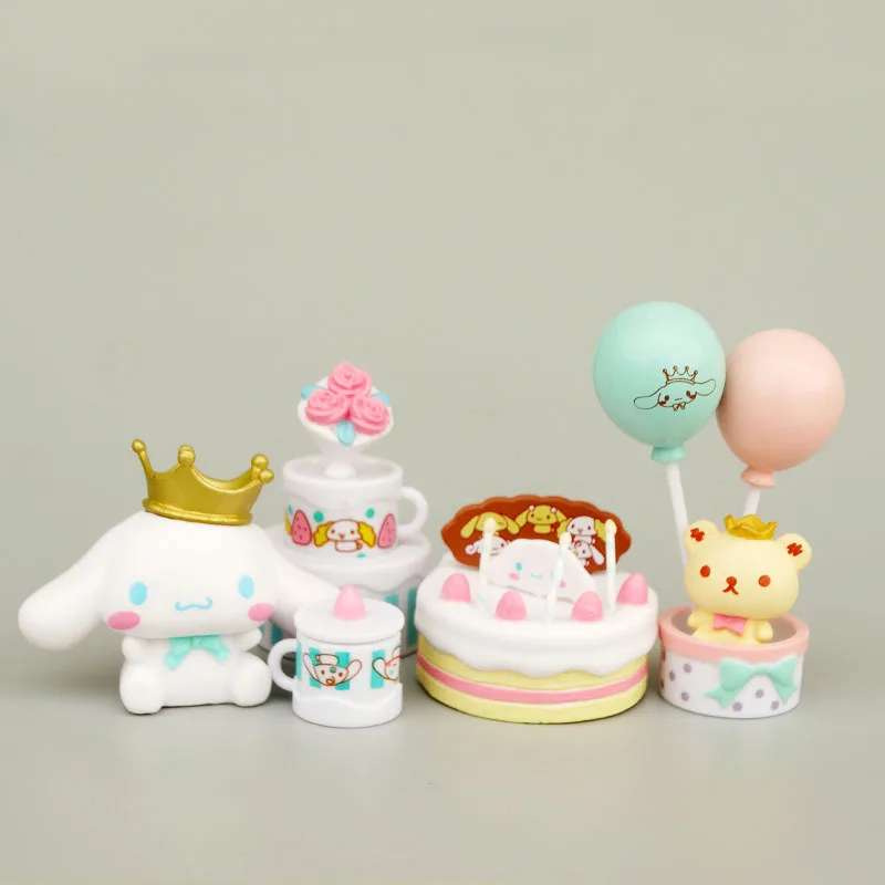 

4Pcs Sanrio Anime Figure Cute Melody Dress Up Cinnamoroll Kawaii Toys Birthday Cake Decoration Doll Children Toy Gifts