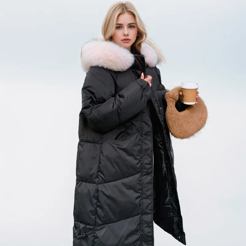 Winter Oversized Cotton-padded Jacket Women Pocket Clothing Warm Thick Long Parka Fur Collar Hooded Puffer Jacket Windproof Coat