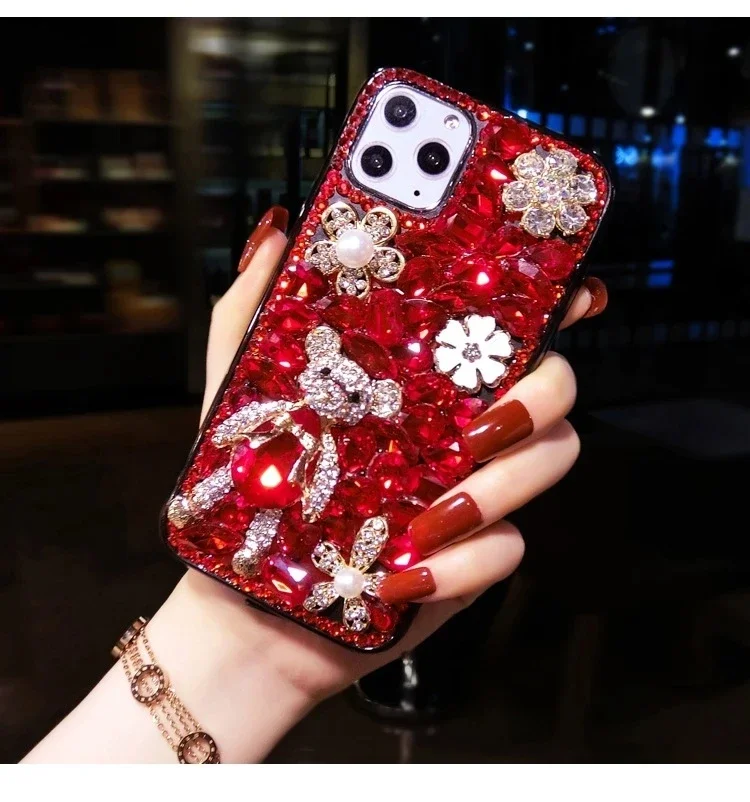 Luxury Bear Diamond Rhinestone Phone Case Bling Glitter Cover For Samsung Galaxy S24 S10 S20 Plus S21FE S22 Ultra S23 Note10 20