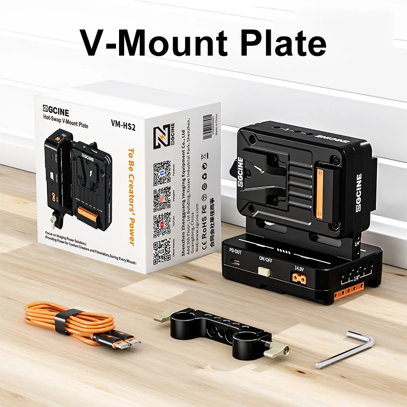 

ZGCINE VM-HS2 Hot Swap V-Mount Battery Plate 14.8V USB-C DP Output V-Lock Plate Adapter With 15MM Rod Clamp