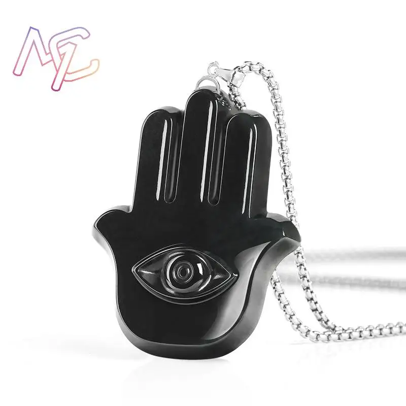 Grade A Natural Myanmar Jadeite Hand of Fatima Pendant Necklace Fashion Real Jade 925 Silver Carved Amulet Gifts for Women - view 3