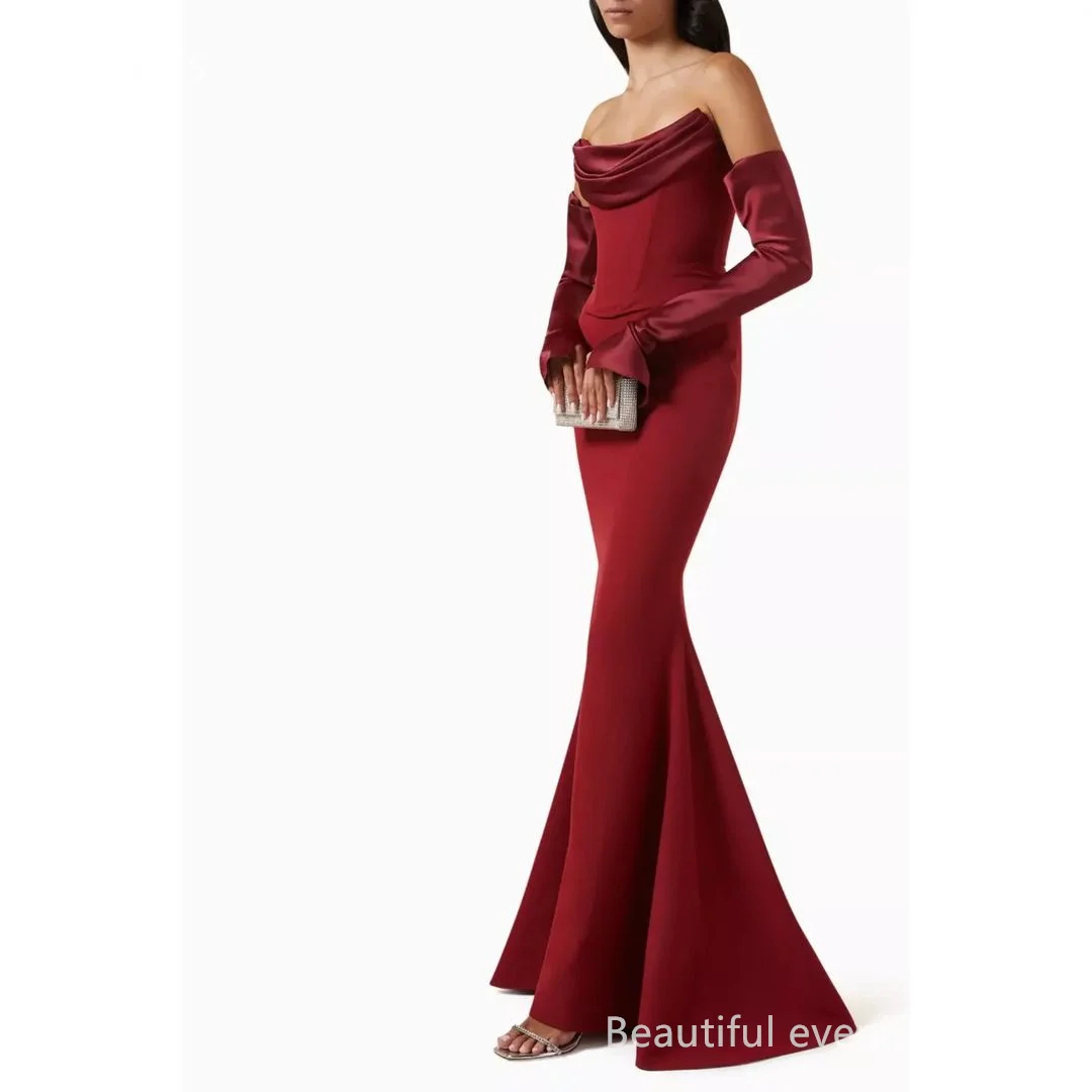 Scoggins Mermaid Strapless Floor-Length Ruffle Long Sleeves   Elegant Party Dresses Party Dresses Wedding Party Dress Dresses