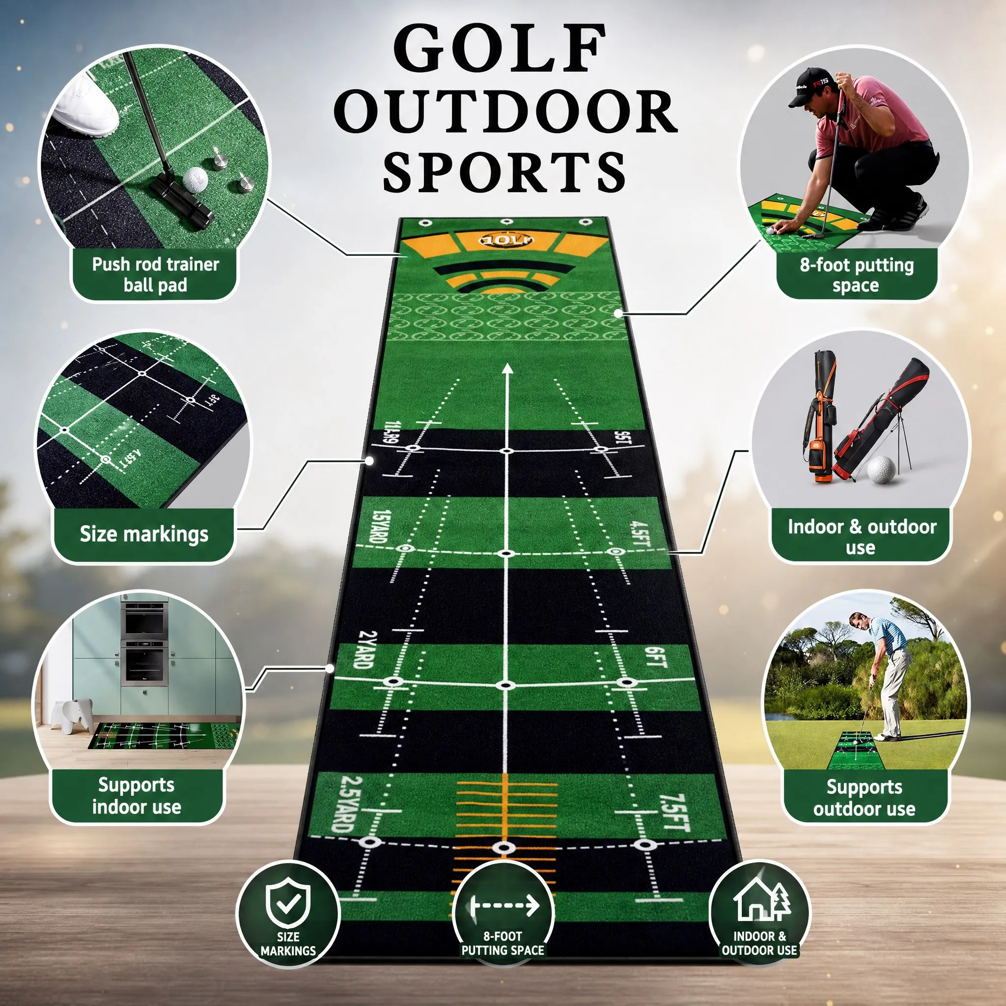 3M*0.5M Portable Golf Putting Carpet Golfer Golfing Accessory Lightweight Indoor Outdoor Improve Putting Accuracy Training Aid
