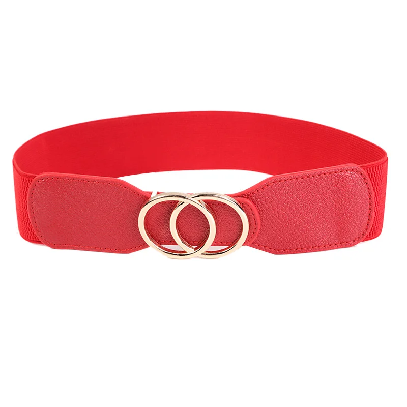 Ceinture Large artificiel astique Dorée Shuang Huan Kou pour Femme, Nouvelle Collection