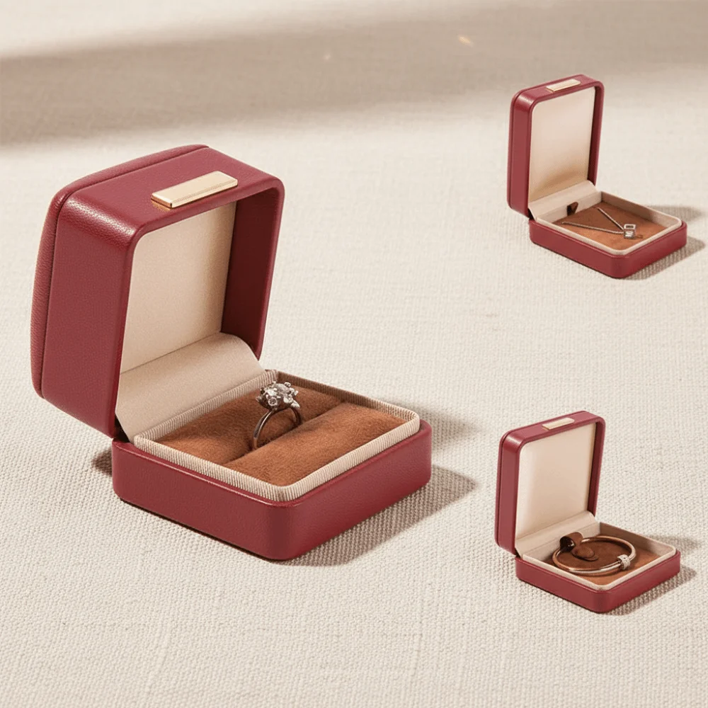 

Premium PU Leather Jewelry Packaging Box Round-cornered Premium Leather Bracelet Box Gold Buckle Pendant Box Jewelry Packaging