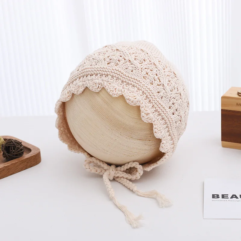 

Solid Color Trendy Baby Hat Handmade Lace Turban Baby Hat Girl's Knitted Hat Newborn Hat Wholesale