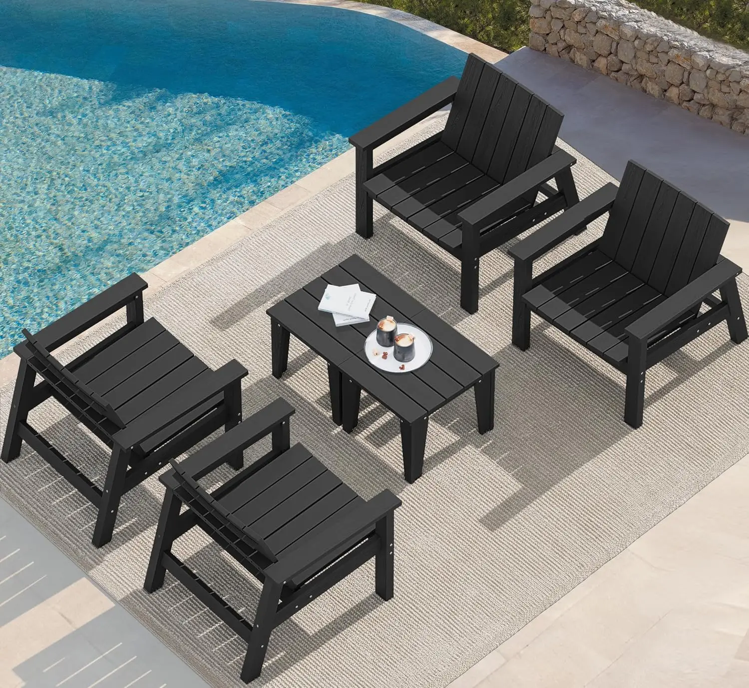 6 Piece Patio Bistro Set HDPE Adirondack Chair Sets with Side Table,includes  Chairs Set of 4 and  Table Set of 2 for Patio,Lawn