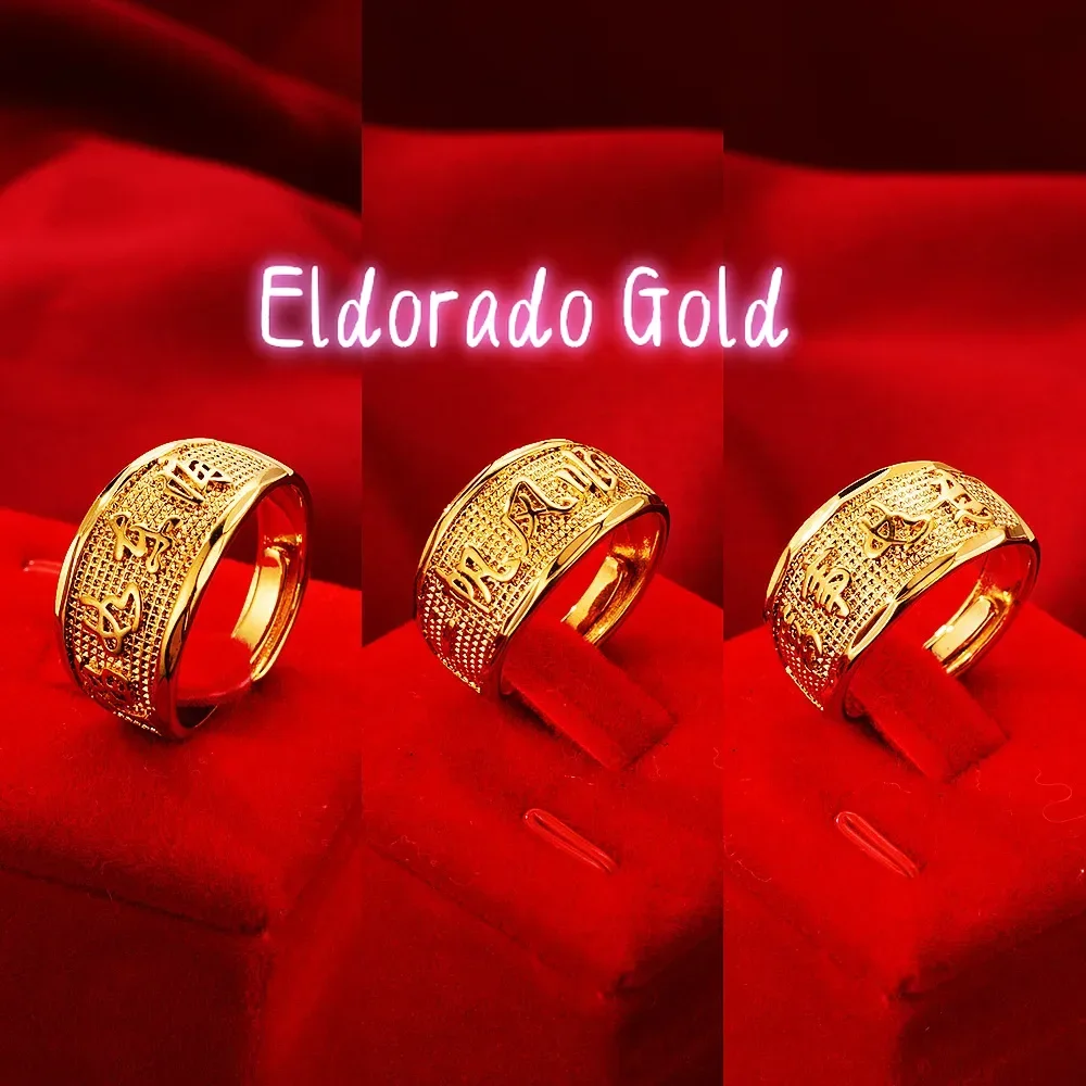 

Eldorado Gold 2025 Fine AU999 gold ring for men, everything goes well ring, 24K pure gold printing, adjustable opening ring, gi