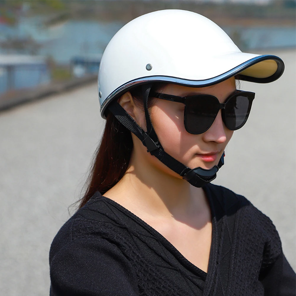 Capacete de rosto aberto para motocicleta, boné de beisebol rosa de plástico durável, meio capacete feminino, e-bike, retrô, bicicleta, scooter elétrica, chapéu de segurança